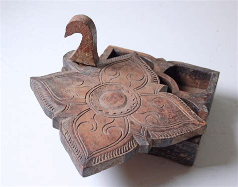 Vintage Indonesian wooden Peacock hand carved Trinket Box